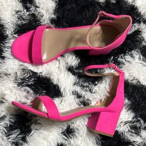 Dream Pairs Hot Pink Fuchsia Suede Low Chunky Block Heel Sandals size 7.5